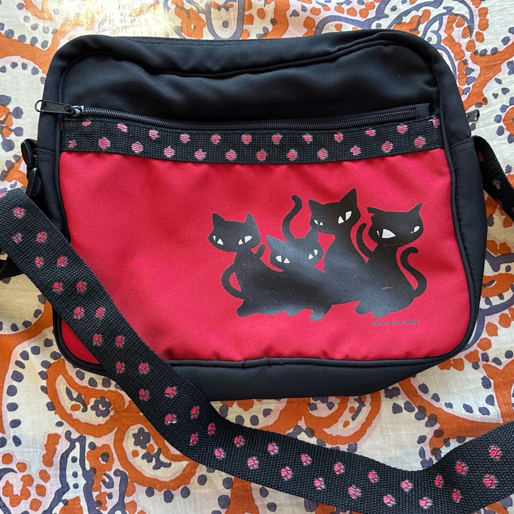 Red and Black Emily the Strange Cat Crossbody Bag